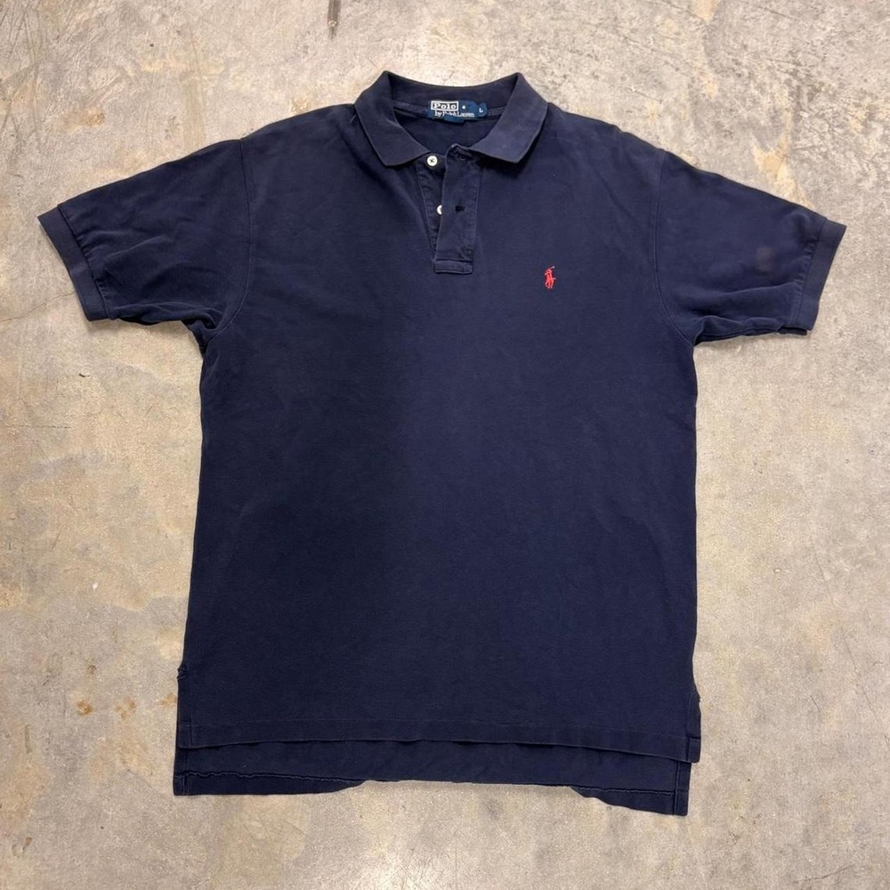 Polo Ralph Lauren Navy Blue Classic Fit Polo Shirt Red Pony Mens Large Y2K